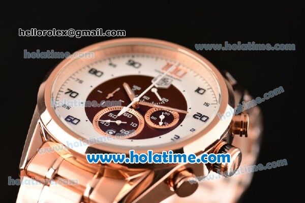 Tag Heuer Mikrograph Chrono Miyota OS10 Quartz Full Rose Gold with White/Brown Dial and Arabic Numeral Markers - Click Image to Close